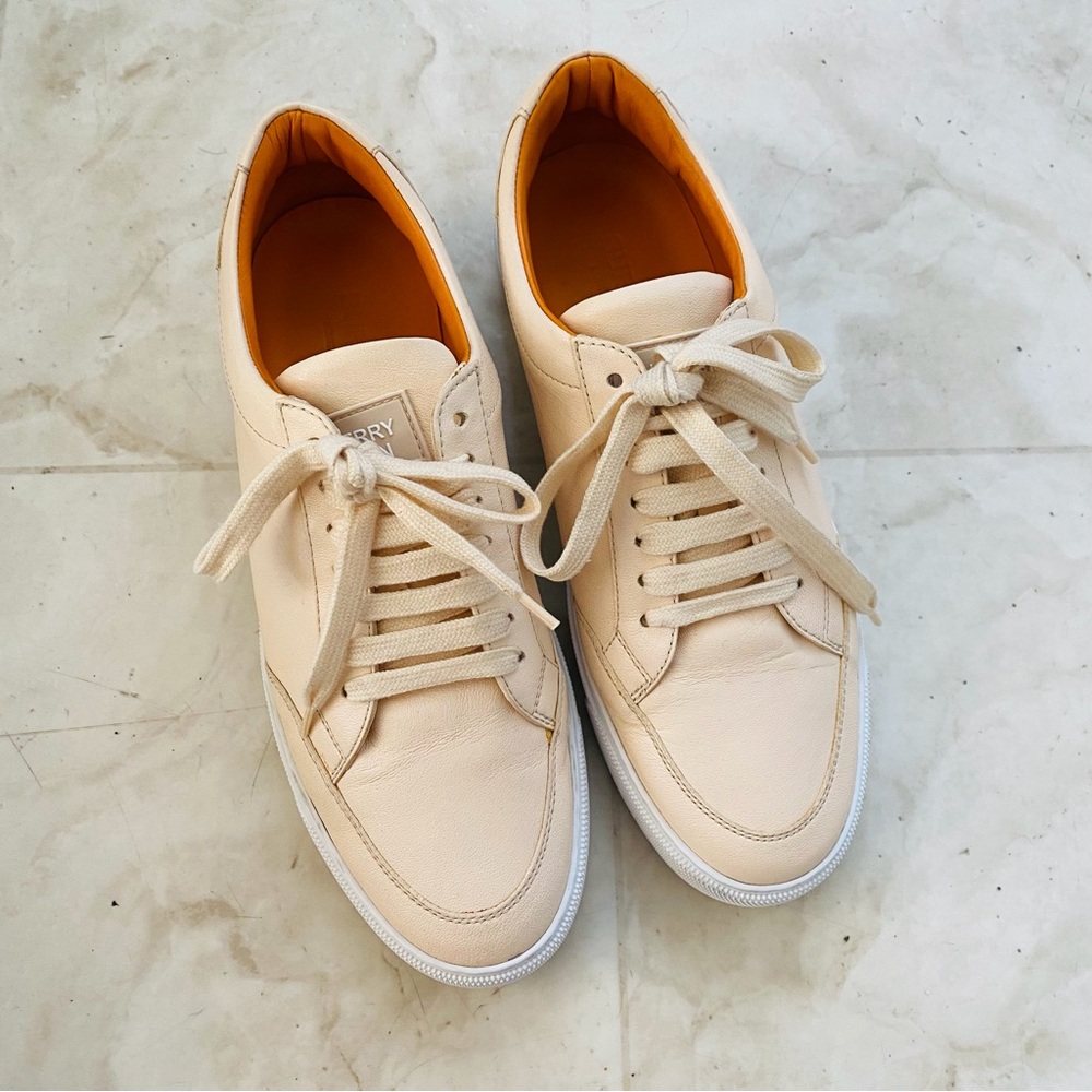 $540 Burberry Powder Cream Leather Low Top Lace Up Sneakers Size 8.5/38.5 - Picture 5 of 13